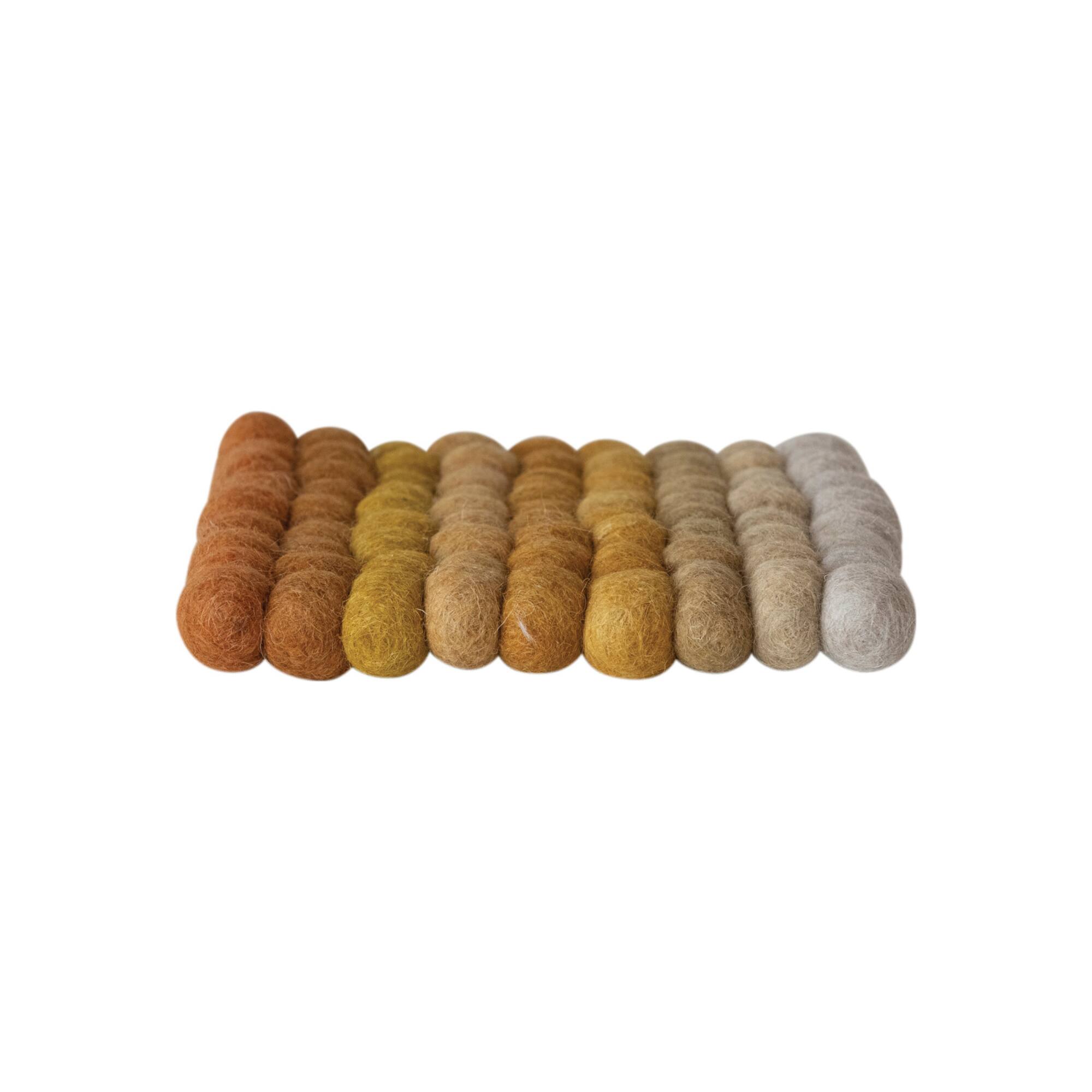 Hello Honey® 7.5" Yellow, Orange & Cream Handmade Wool Felt Ball Square Trivet